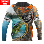 Bass Fishing Line Orange Camo Custom name fishing shirts for men and women