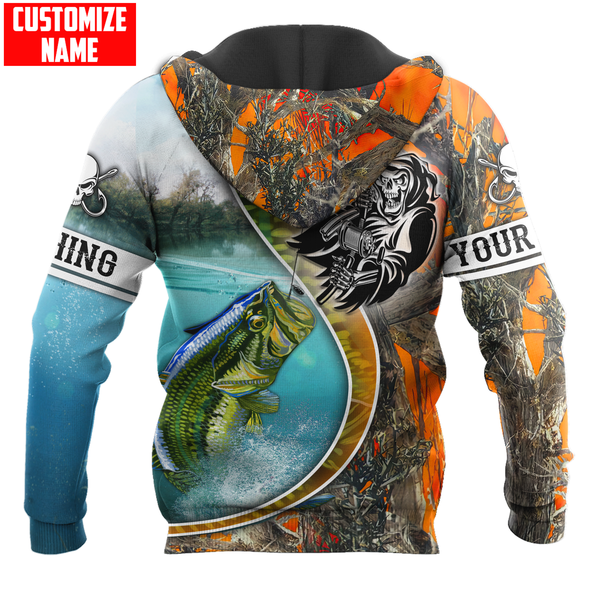 Bass Fishing Line Orange Camo Custom name fishing shirts for men and women