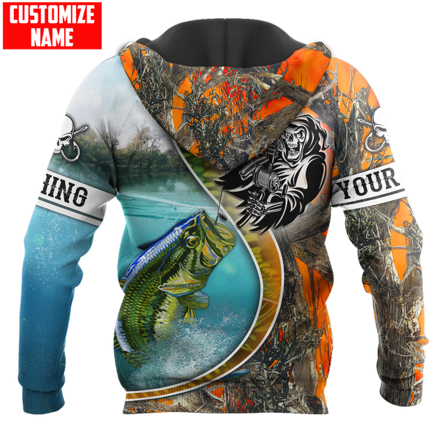 Bass Fishing Line Orange Camo Custom name fishing shirts for men and women