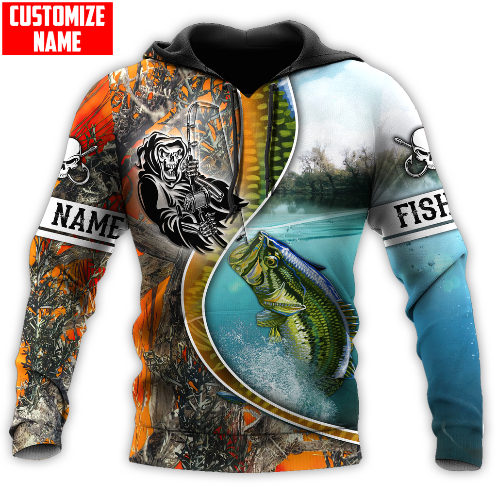 Bass Fishing Line Orange Camo Custom name fishing shirts for men and women