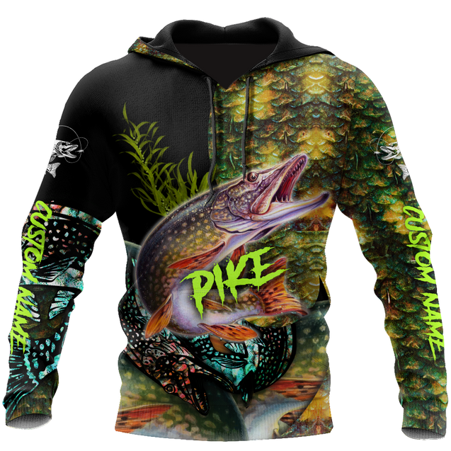 Custom name Northern Pike Fishing on skin 3D Design print shirts