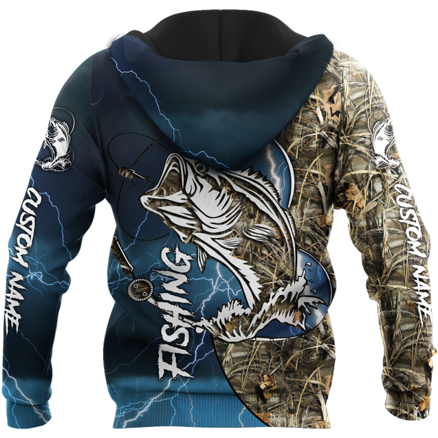 Custom name Bass fishing Sport - Blue ver 3D Design print shirts