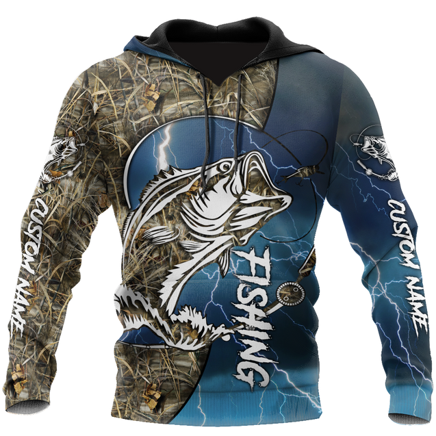 Custom name Bass fishing Sport - Blue ver 3D Design print shirts