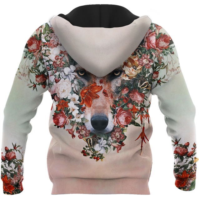 Wolf Floral 3D All Over Printed Unisex Deluxe Hoodie ML