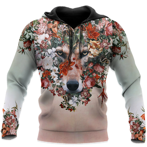 Wolf Floral 3D All Over Printed Unisex Deluxe Hoodie ML