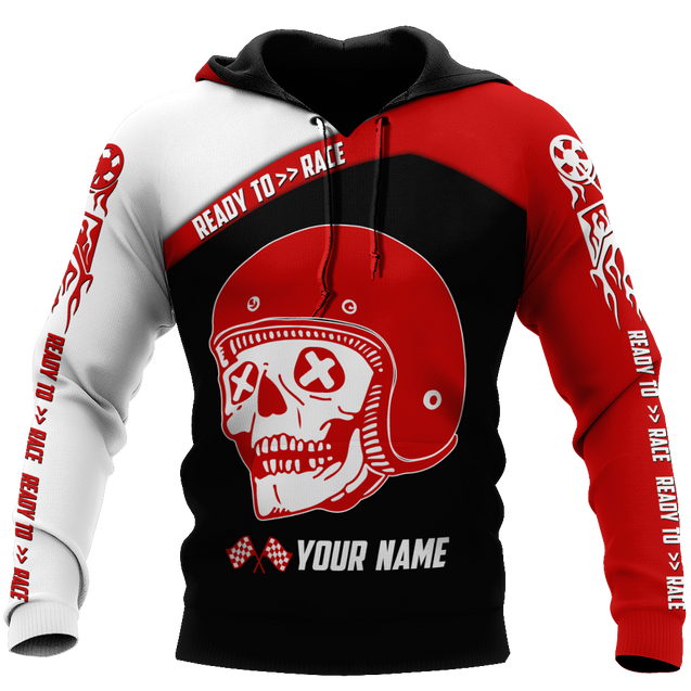 Personalized Name Motorcycle Racing 3D All Over Printed Unisex Shirts Red Skull