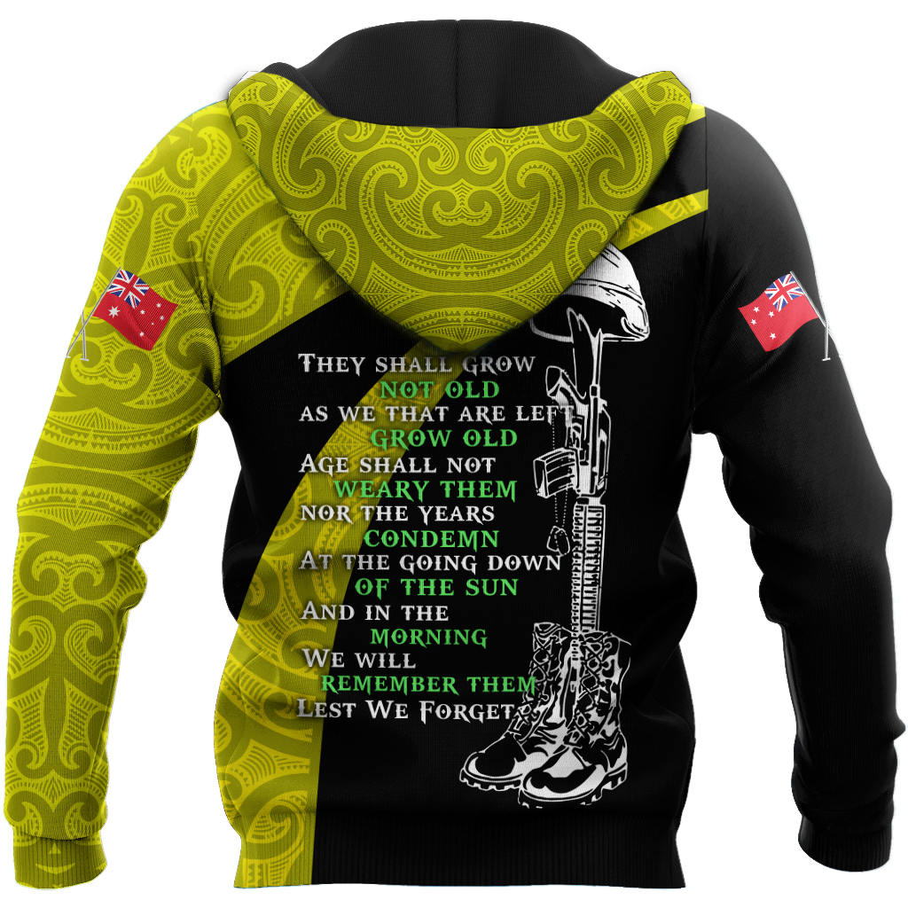 Anzac day the ode fern-wattle Australia and Kiwi Veteran yellow 3D print shirt