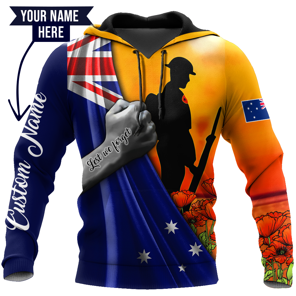 Lest we forget Custom name Australia Veteran 3D print shirt