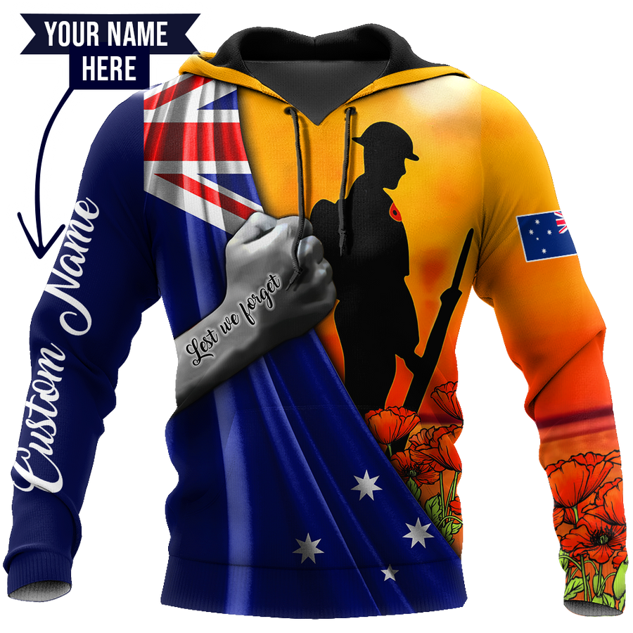 Lest we forget Custom name Australia Veteran 3D print shirt