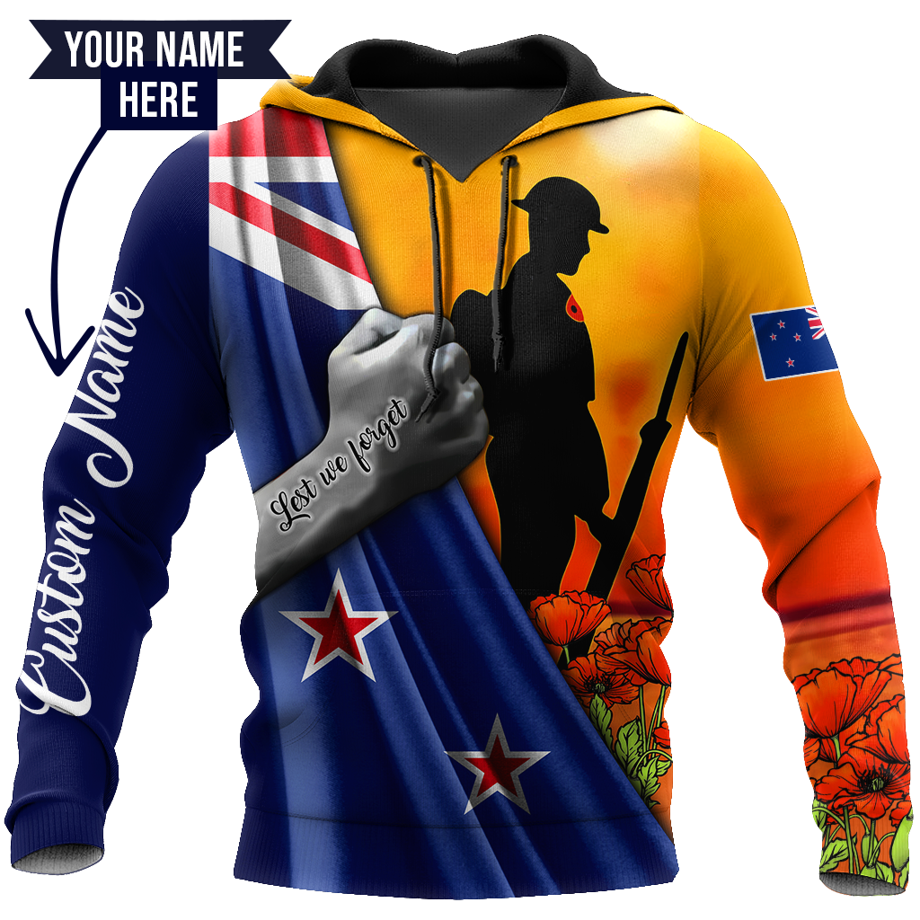 Lest we forget Custom name New Zealand Veteran 3D print shirt