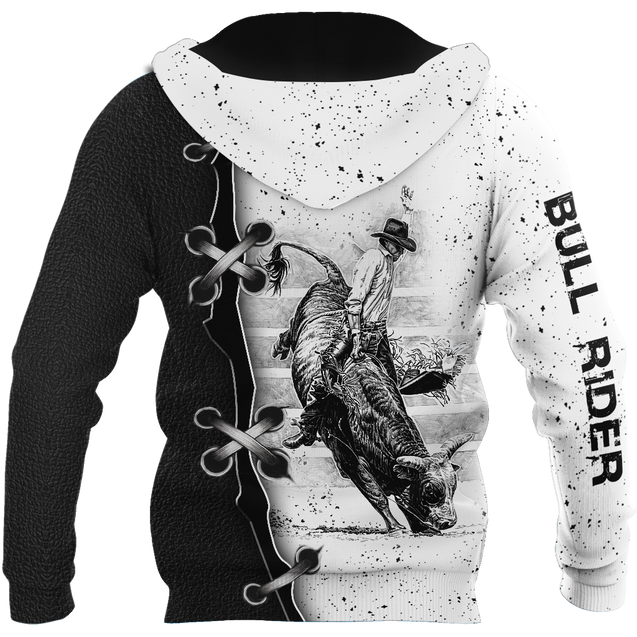 Personalized Name Bull Riding 3D All Over Printed Unisex Shirts Black And White Bull Rider