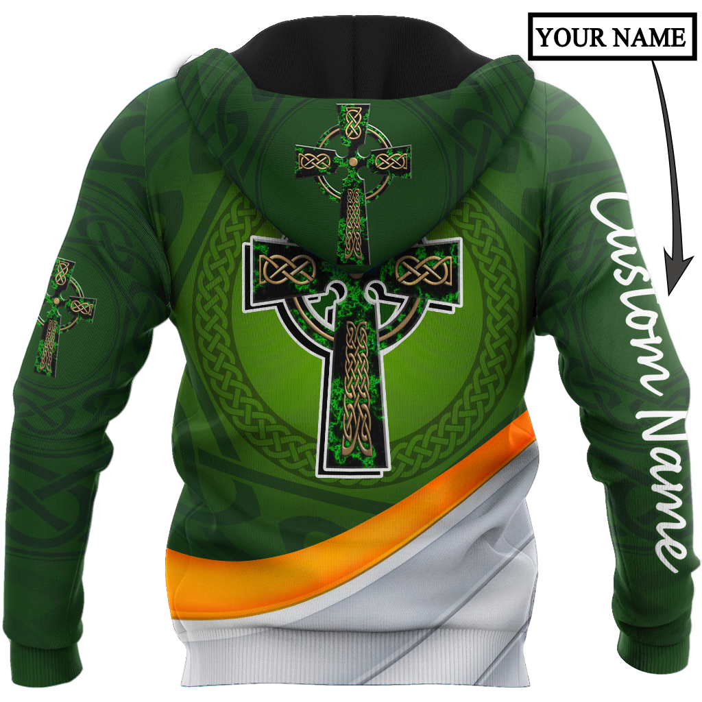 Irish St.Patrick Cross 3d hoodie shirt for men and women custom name