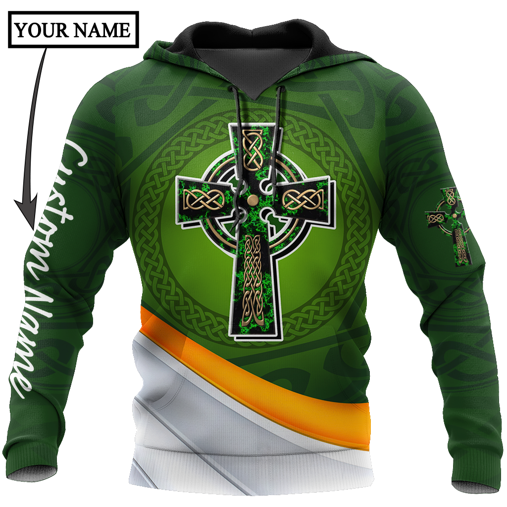 Irish St.Patrick Cross 3d hoodie shirt for men and women custom name