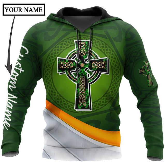 Irish St.Patrick Cross 3d hoodie shirt for men and women custom name