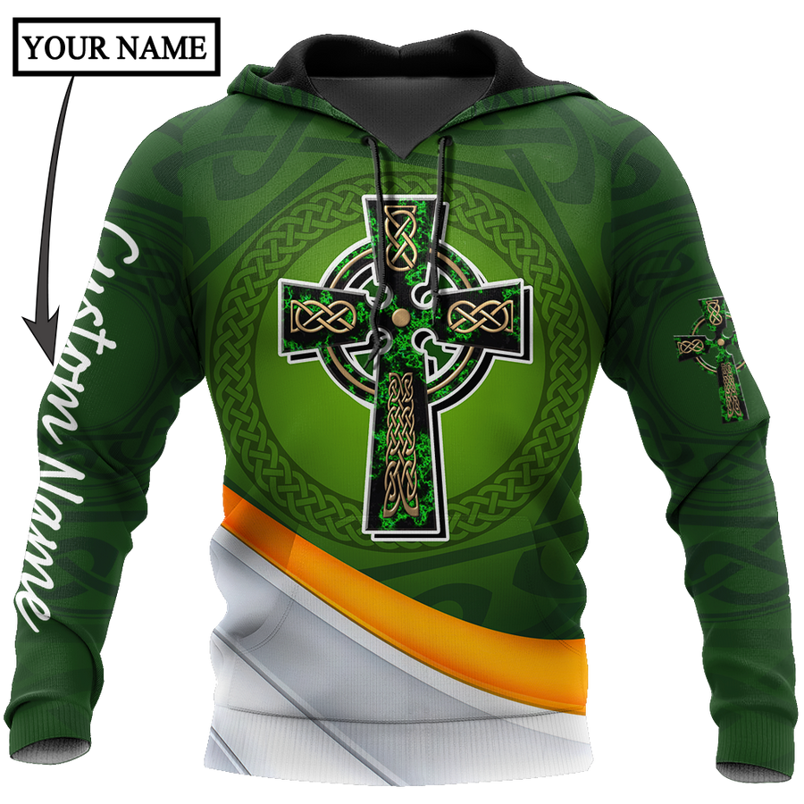 Irish St.Patrick Cross 3d hoodie shirt for men and women custom name
