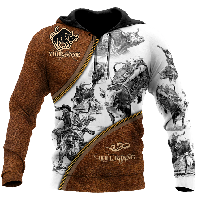 Personalized Name Bull Riding 3D All Over Printed Unisex Shirts Zipper