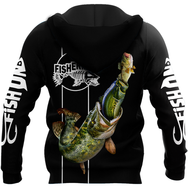 The great fish eats the small Black Fishing 3d print shirts