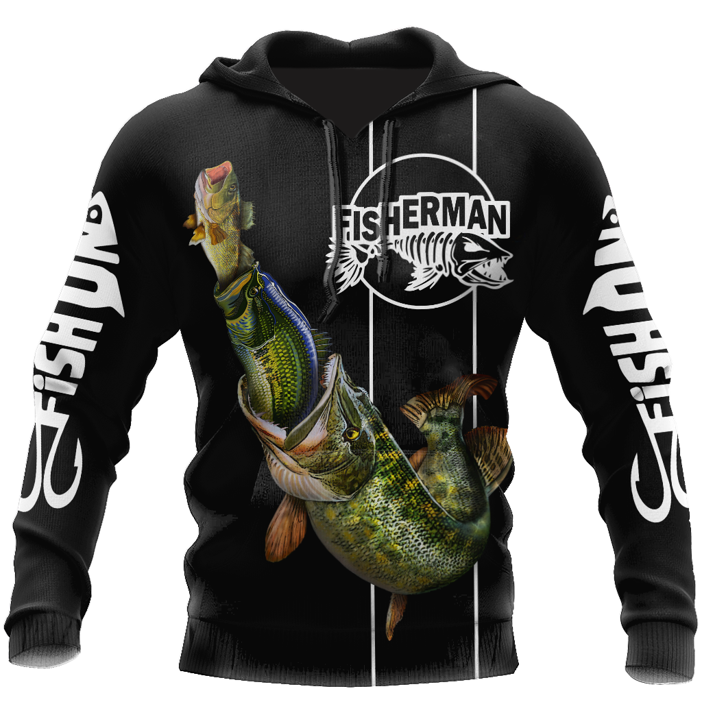 The great fish eats the small Black Fishing 3d print shirts