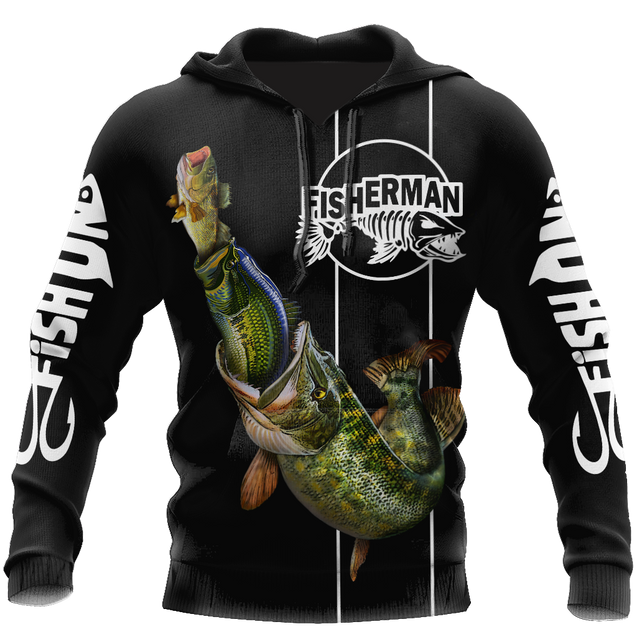 The great fish eats the small Black Fishing 3d print shirts