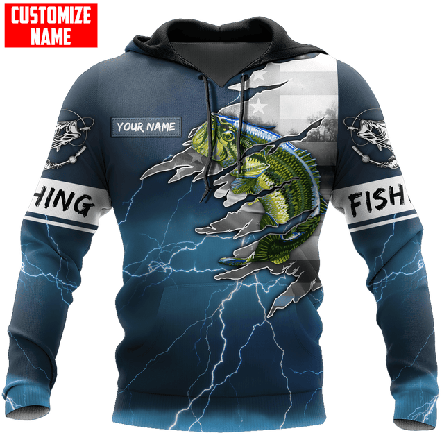 Largemouth Bass Fishing US Flag Custom name fishing shirts for men and women