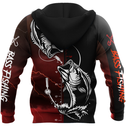 Bass fishing tattoo the rule Red colour 3D print shirts
