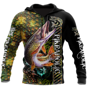 Fishaholic Northern Pike Fishing camo unisex 3d all over printed shirts