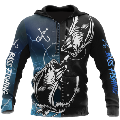 Bass fishing tattoo the rule Blue colour 3D print shirts