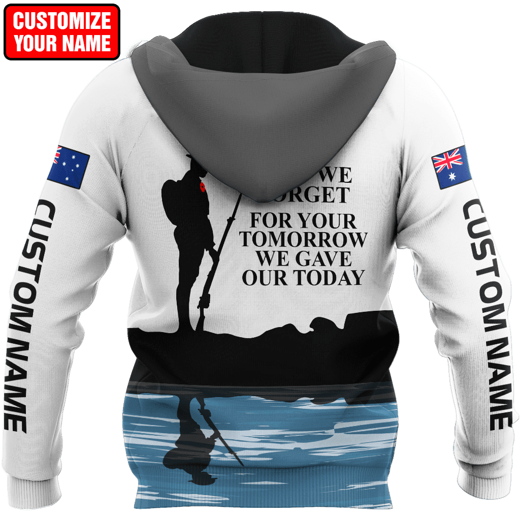 Custom name Lest we forget Anzac day Australia Flag 3D printed shirts