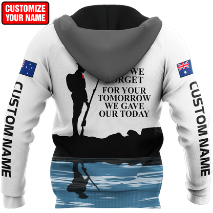 Custom name Lest we forget Anzac day Australia Flag 3D printed shirts