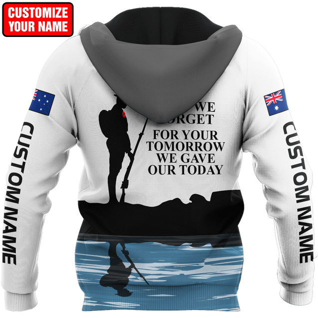 Custom name Lest we forget Anzac day Australia Flag 3D printed shirts