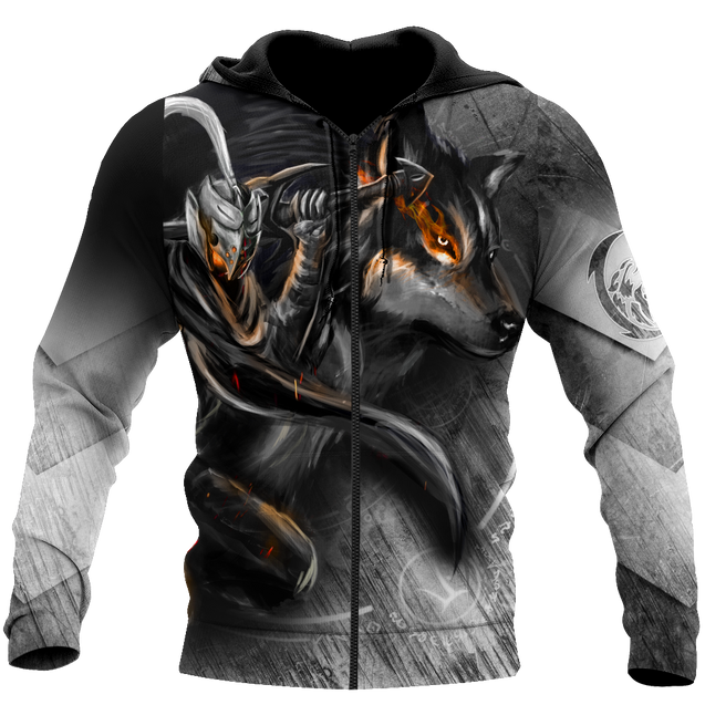 Knight Wolf 3D All Over Printed Unisex Deluxe Hoodie ML