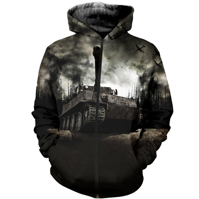 3D All Over Printed Tiger tank T-shirt Hoodie-Apparel-HP Arts-ZIPPED HOODIE-S-Vibe Cosy™