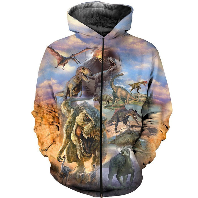 3D All Over Printed Dinosaurs Collection Art Shirts and Shorts-3D All Over Printed Clothes-HP Arts-Zipped Hoodie-XS-Vibe Cosy™