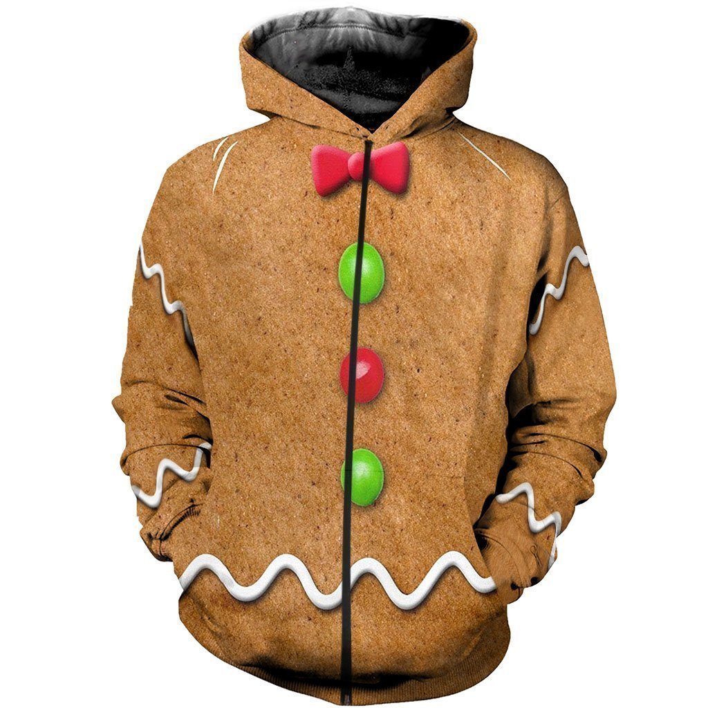 3D All Over Printed Ginger Bread Man Shirts and Shorts-Ginger Bread Man-RoosterArt-Zipped Hoodie-XS-Vibe Cosy™