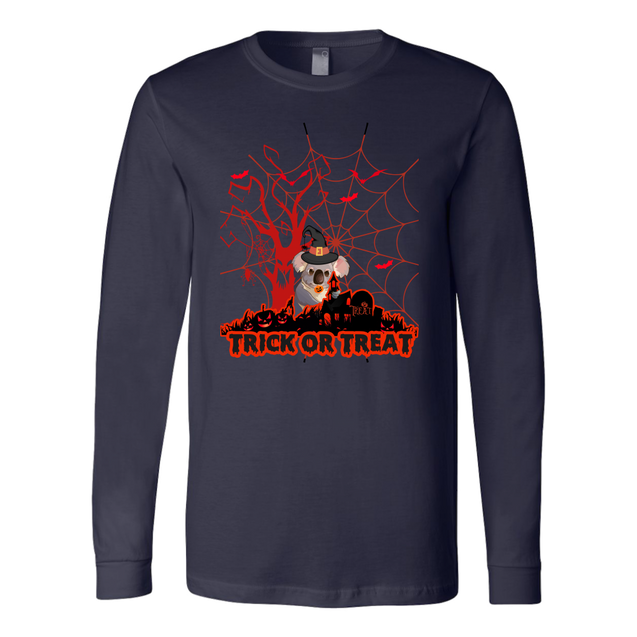 Australian Koala Trick or Treat Halloween Red T-Shirt 01 H9-T-SHIRTS-HP Arts-Canvas Long Sleeve Shirt-Navy-S-Vibe Cosy™