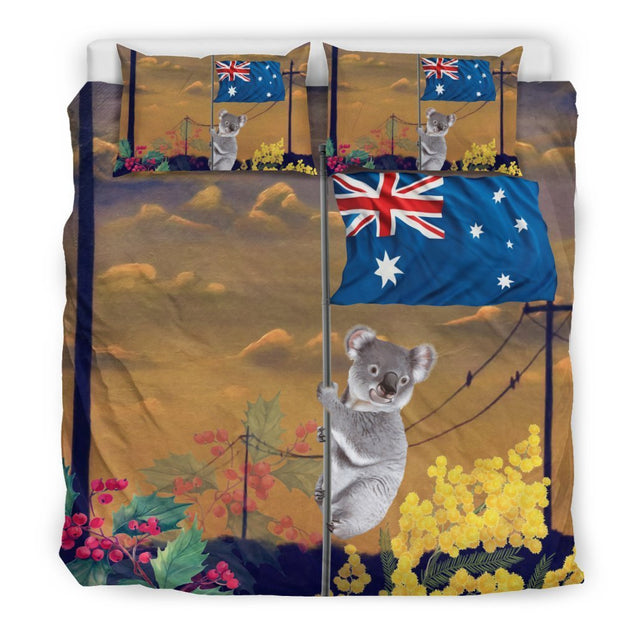 Australia Climbing Koala Bedding Set 02 K5-BEDDING SETS-HP Arts-Bedding Set - Black - AUSTRALIA CLIMBING KOALA BEDDING SET 02 C1-King-Black-Vibe Cosy™