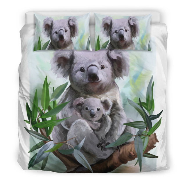 Australia bedding set- Koala Family duvet cover NN8-BEDDING SETS-HP Arts-Bedding Set - Beige - Australia bedding set- Koala Family duvet cover beige NN8-King-Vibe Cosy™