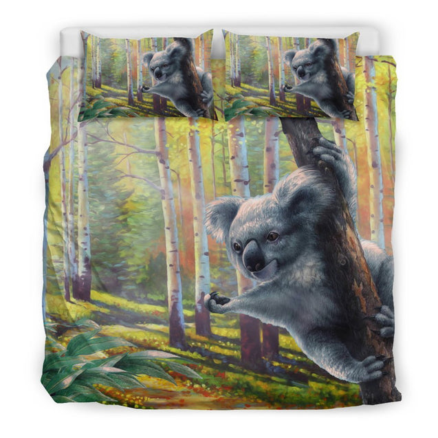 Koala Duvet Covers - Koala And Deep Forest Bedding Sets NN6-BEDDING SETS-HP Arts-Bedding Set - Black - Black-US King-Vibe Cosy™