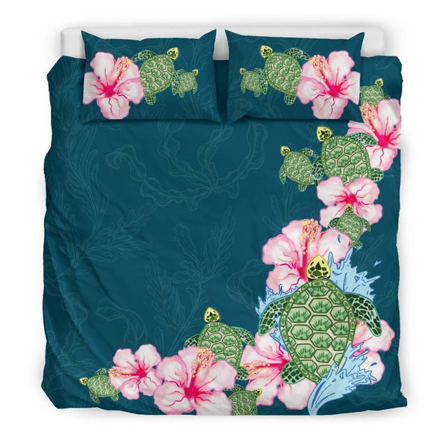 Hibiscus And Turtle Hawaiian Bedding Set - AH - K5-BEDDING SETS-Phaethon-US King-Black-Polyester-Vibe Cosy™