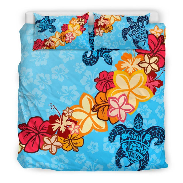 Ocean Turtle And Hibiscus Hawaiian Bedding Set - AH-BEDDING SETS-Phaethon-US Twin-Black-Polyester-Vibe Cosy™