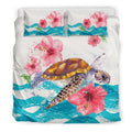 Hawaiian Bedding Set - Turtle Hibiscus Waves - AH - A0-BEDDING SETS-Alohawaii-US King-Black-Polyester-Vibe Cosy™