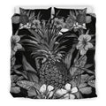 Hawaiian Bedding Set - Hibiscus And Pineapple In BW Style - AH - K5-BEDDING SETS-Phaethon-US King-Black-Polyester-Vibe Cosy™