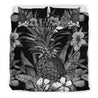 Hawaiian Bedding Set - Hibiscus And Pineapple In BW Style - AH - K5-BEDDING SETS-Phaethon-US King-Black-Polyester-Vibe Cosy™