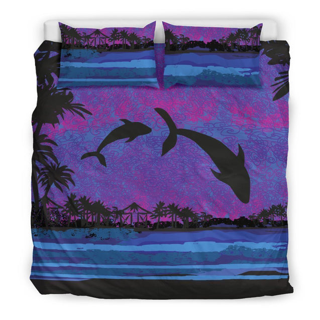 Dolphin Hawaiian Bedding Set - AH-BEDDING SETS-Phaethon-US King-Black-Polyester-Vibe Cosy™