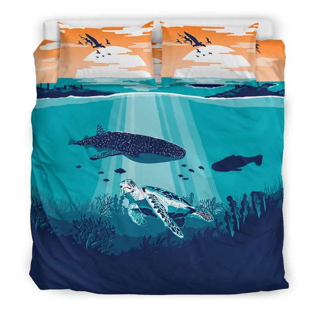 Hawaii Whale And Turtle Bedding Set - AH-BEDDING SETS-Phaethon-US King-Black-Polyester-Vibe Cosy™