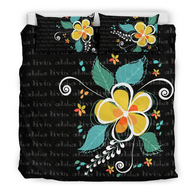 Aloha Plumeria Bedding Set - AH-BEDDING SETS-Alohawaii-US King-Black-Polyester-Vibe Cosy™