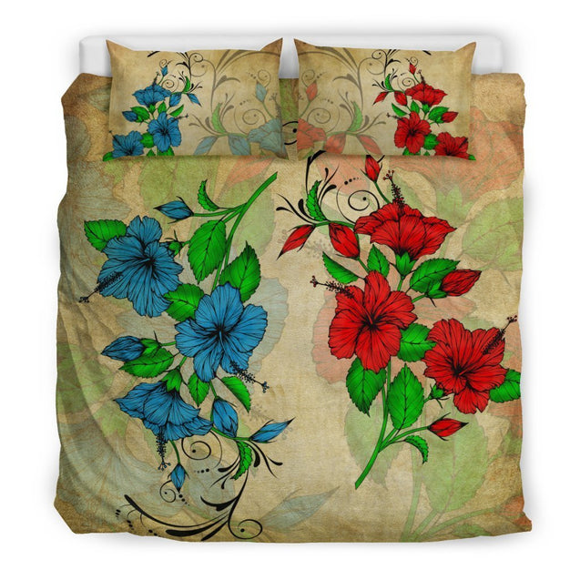 Hibiscus Blue And Red Bedding Set - AH-BEDDING SETS-Phaethon-US King-Black-Polyester-Vibe Cosy™