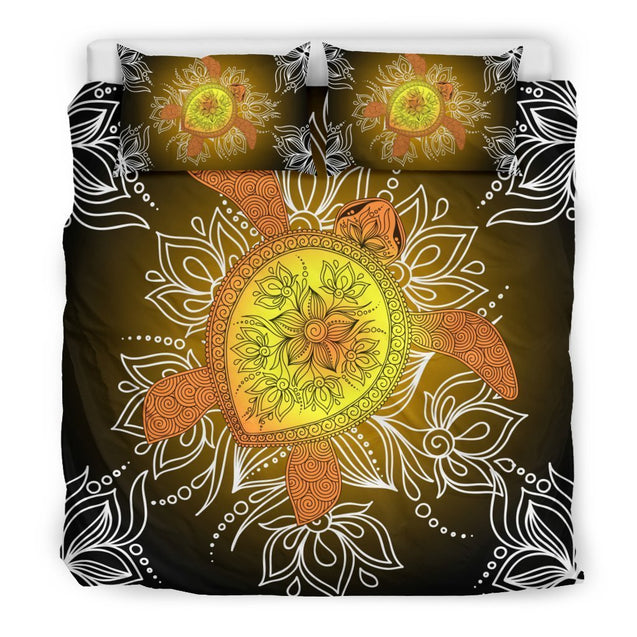 Hawaii Turtle And Plumeria Bedding Set - AH - J9-BEDDING SETS-Phaethon-Bedding Set-US King-Black-Vibe Cosy™