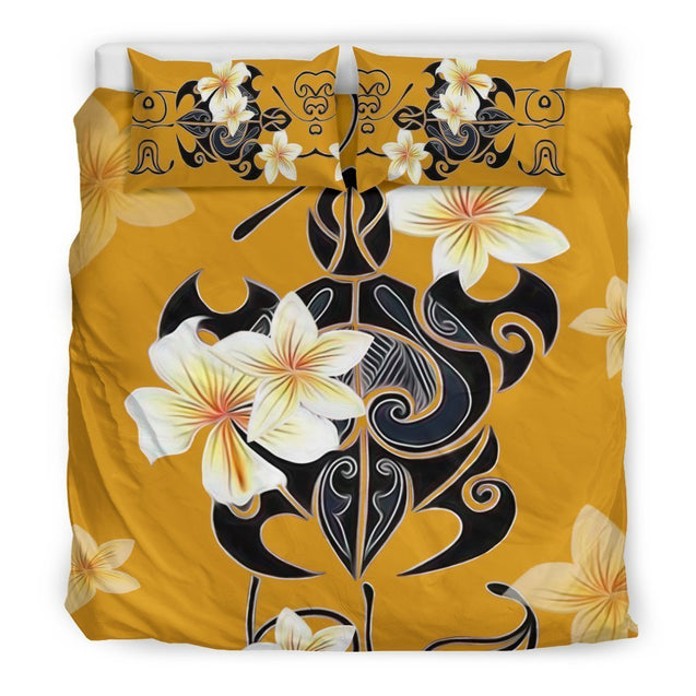 Turtle Plumeria Bedding Set - AH-BEDDING SETS-Phaethon-Bedding Set-US King-Black-Vibe Cosy™