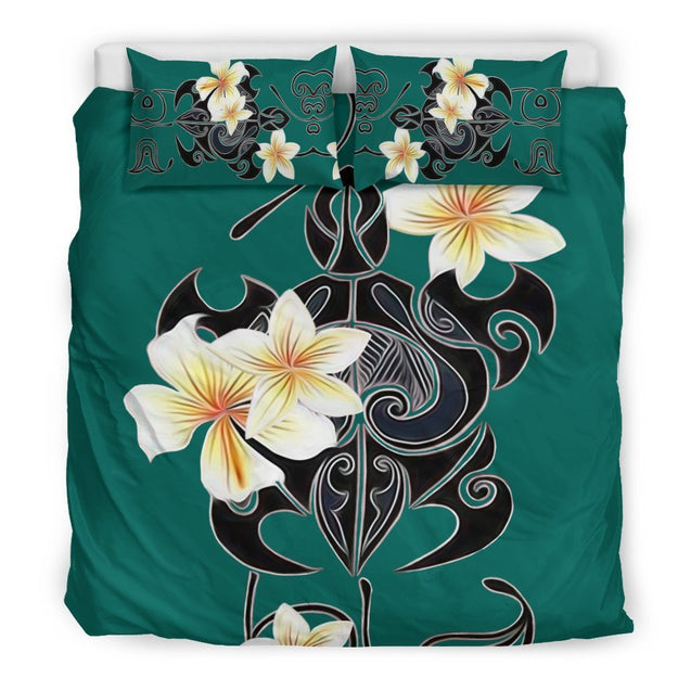 Turtle Plumeria Bedding Set - AH-BEDDING SETS-Phaethon-Bedding Set-US Twin-Black-Vibe Cosy™